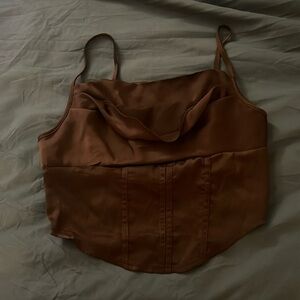 Shiny brown cropped corset style tank top